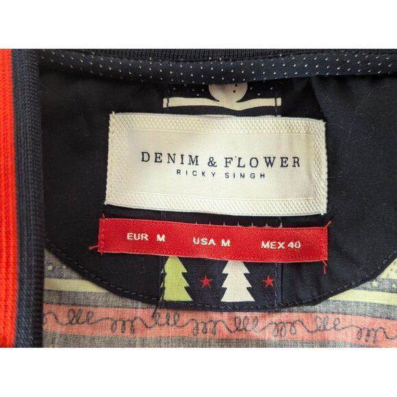 Denim & Flower Ricky Singh Jacket Holiday Christmas‎ Zip Up Lightweight Sz M NEW - Picture 2 of 13